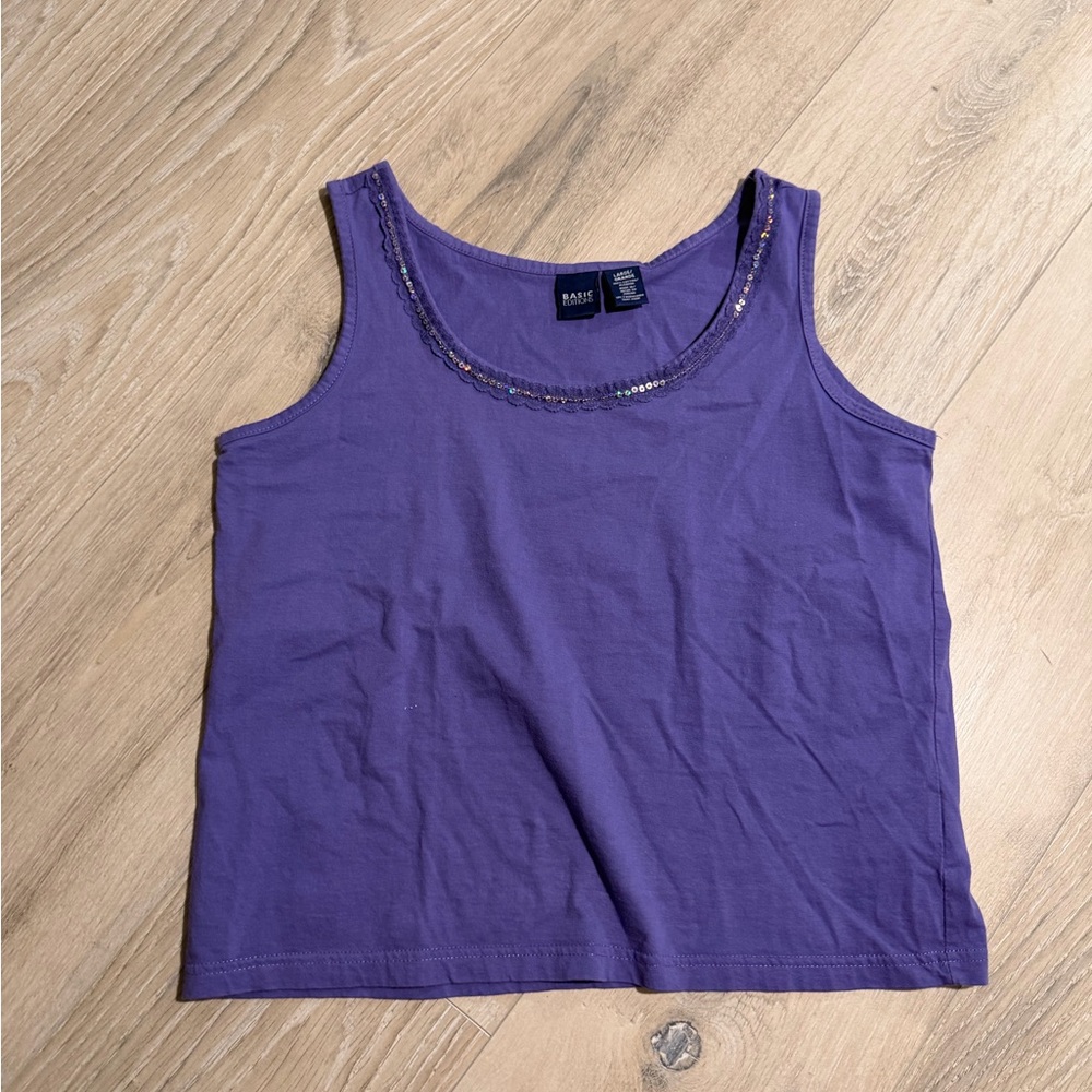 Basic Editions Purple Tank Top with Sequin Trim
